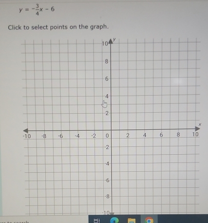 y=- 3/4 x-6
Click to select points on the graph. 
×