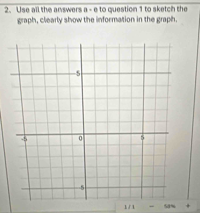 Use all the answers a=0 to question 1 to sketch the 
graph, clearly show the information in the graph,
1 / 1 58% +