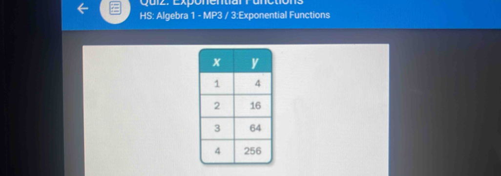 Exponentiar runctions 
HS: Algebra 1 - MP3 / 3:Exponential Functions