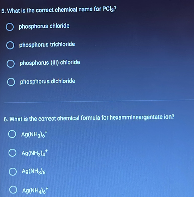 Solved: What is the correct chemical name for PCl? phosphorus chloride ...