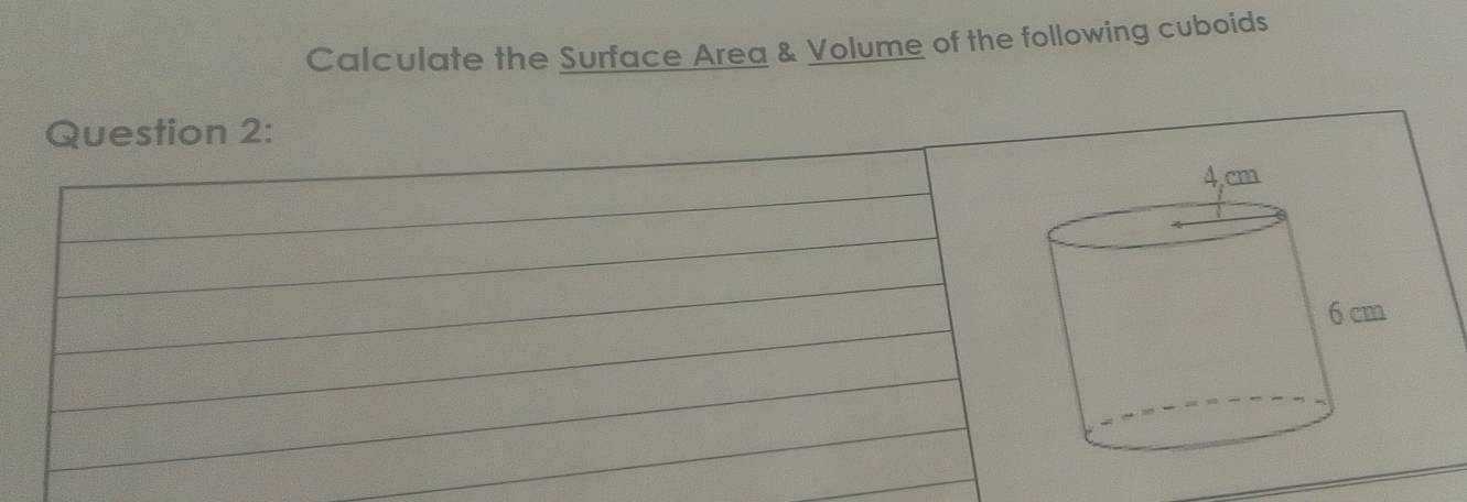 Calculate the Surface Area & Volume of the following cuboids 
Question 2: