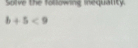 Solve the following inequality
b+5<9</tex>