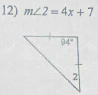 m∠ 2=4x+7