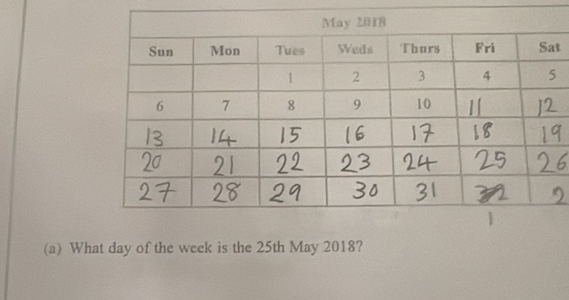 What day of the week is the 25th May 2018?