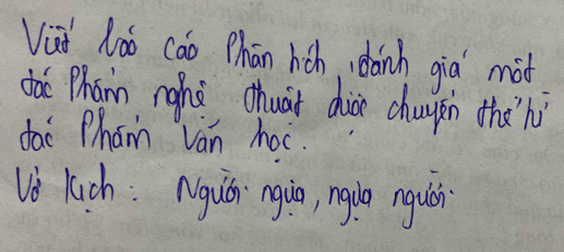 Vui lao cao Phān hich, danch qia mii 
dac Phan nghè chuàt dhià chuypn thàhi 
dai Pham van hoc. 
vi kich: Nguá nguā, ngua nguǎi