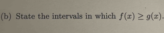 State the intervals in which f(x)≥ g(x).