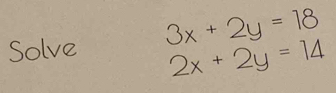 3x+2y=18
2x+2y=14