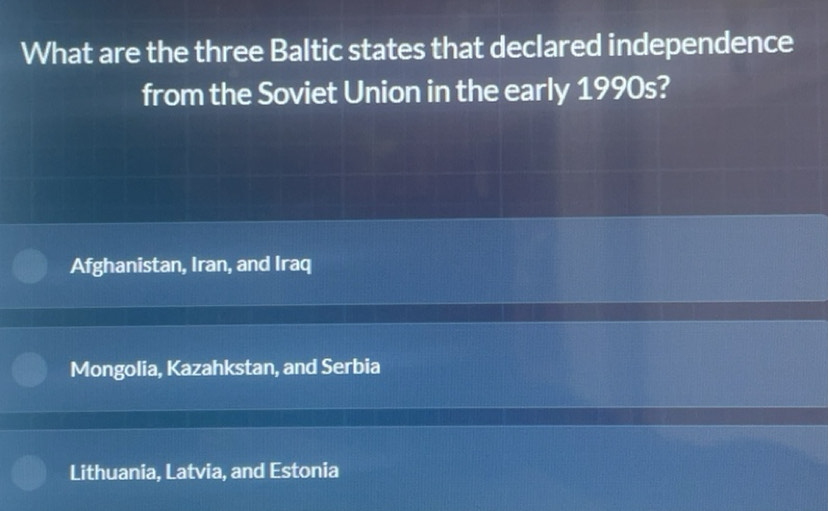 Solved: What are the three Baltic states that declared independence ...