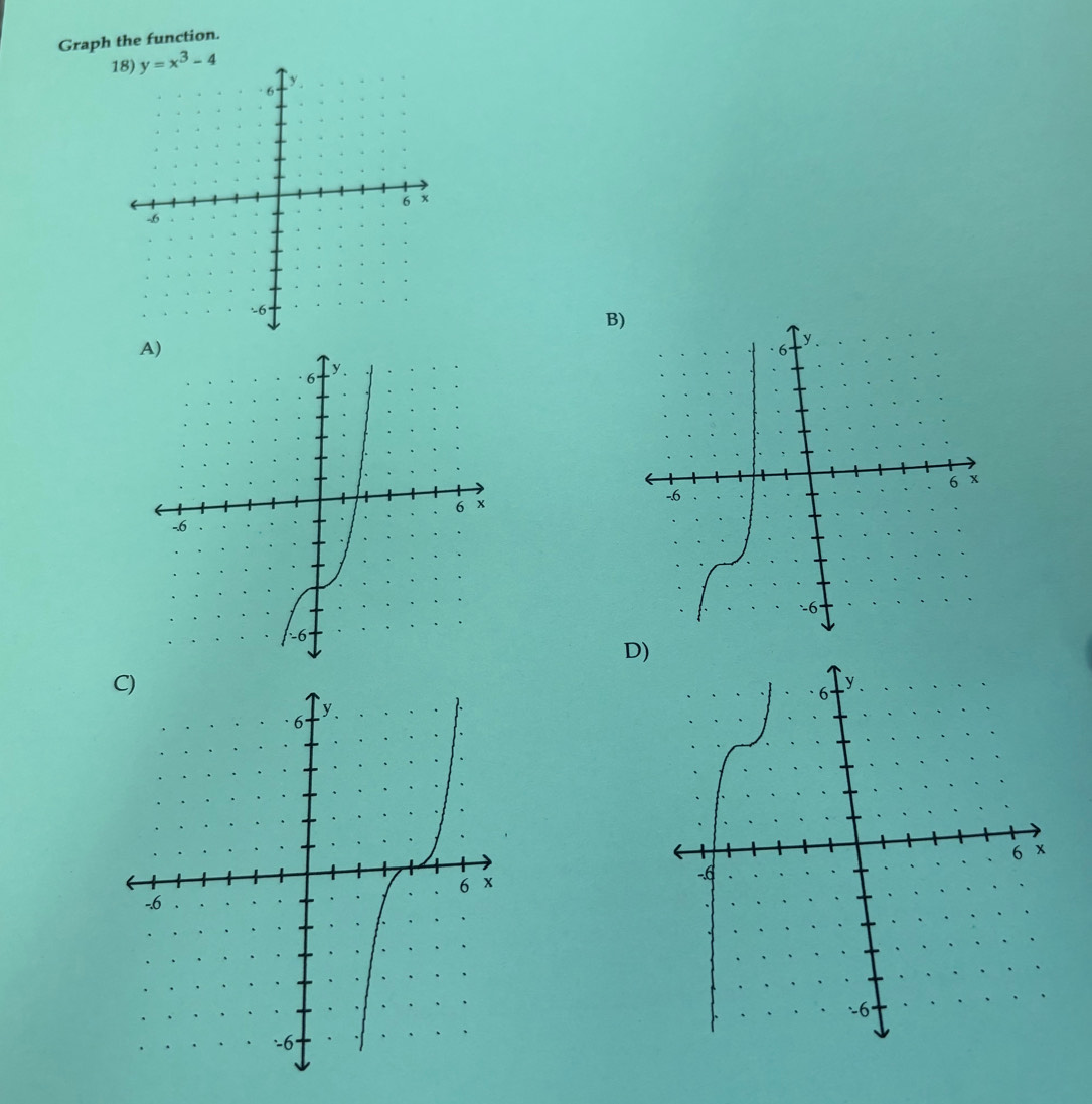 Graph the function.
y=x^3-4
B) 
D