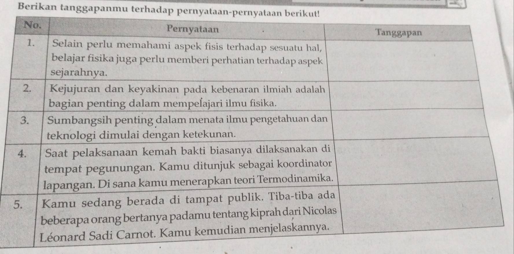 Berikan tanggapanmu terhadap pernyataan-pern