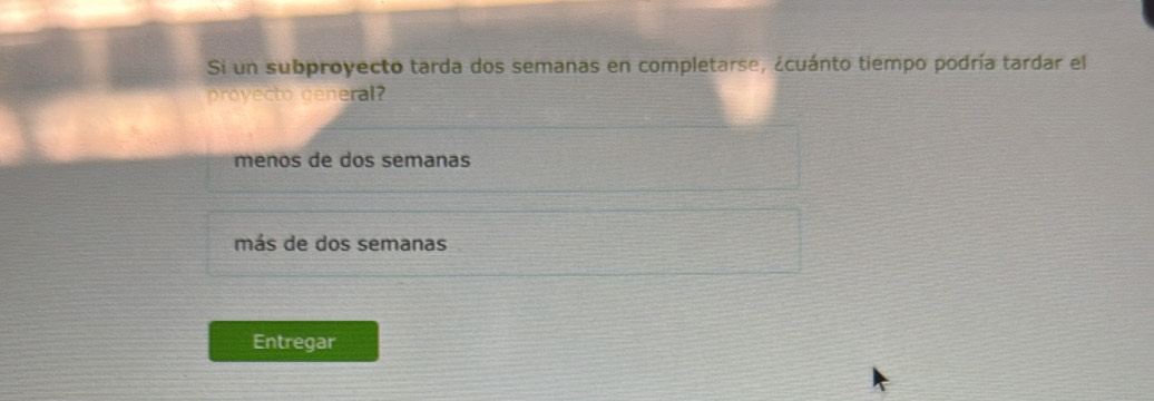 Solved: Si un subproyecto tarda dos semanas en completarse, ¿cuánto ...