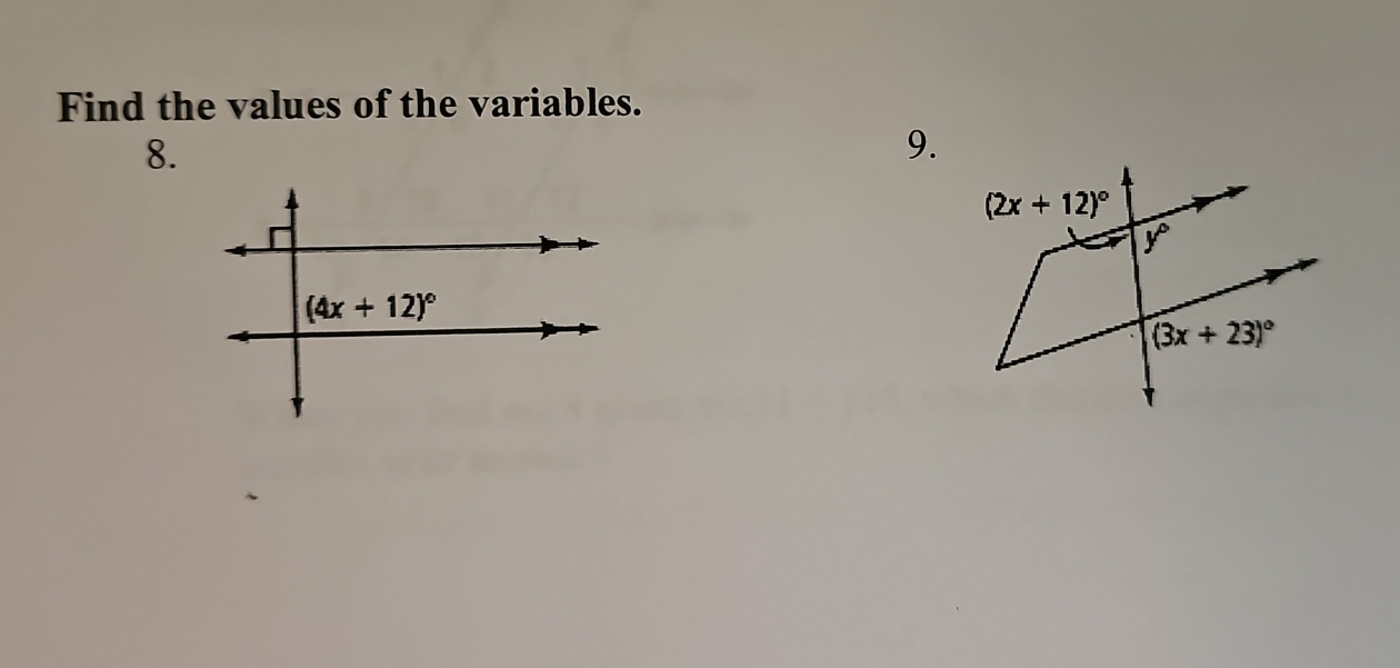 Find the values of the variables.
8.
9.