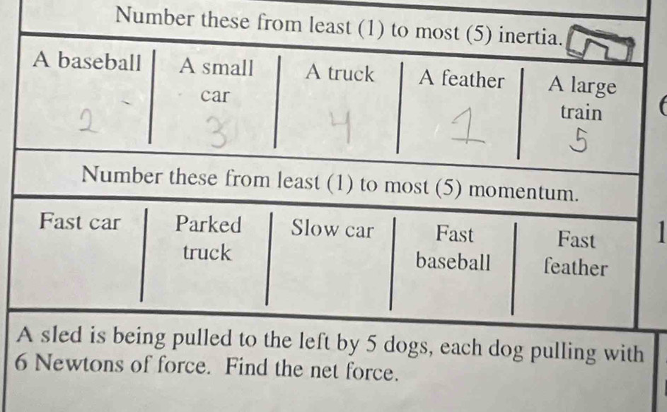 Number
6 Newtons of force. Find the net force.