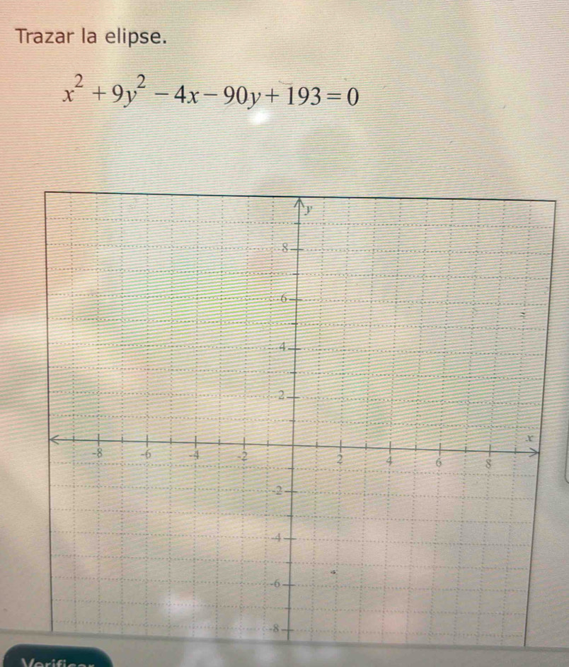 Trazar la elipse.
x^2+9y^2-4x-90y+193=0