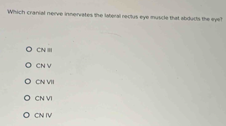 Solved: Which cranial nerve innervates the lateral rectus eye muscle ...
