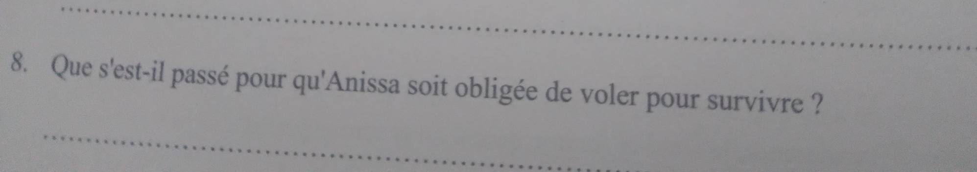 Que s'est-il passé pour qu'Anissa soit obligée de voler pour survivre ? 
_