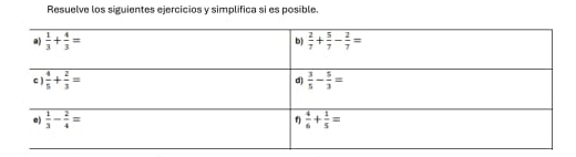 Resuelve los siguientes ejercicios y simplifica si es posible.