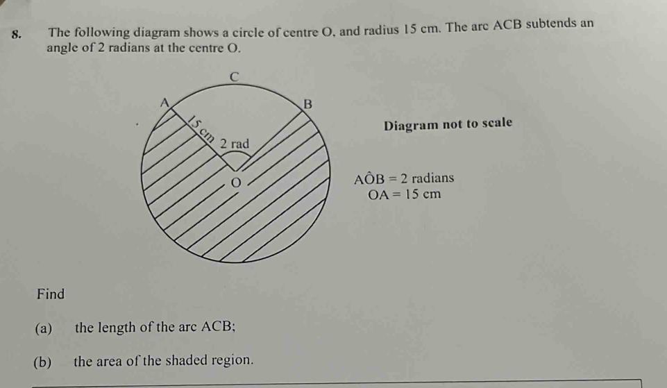 Solved: The following diagram shows a circle of centre O, and radius 15 ...