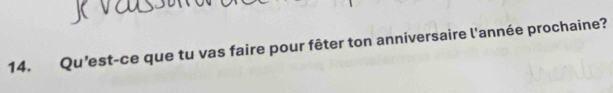 Qu’est-ce que tu vas faire pour fêter ton anniversaire l'année prochaine?