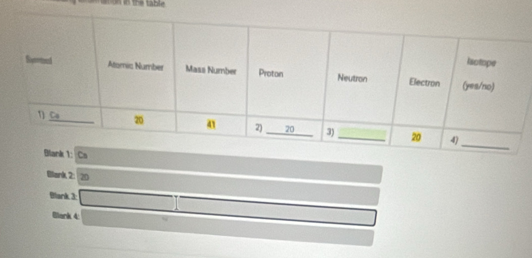 a ton in the table 
Blank 2: 20 
Blank. 3: 
Blank 4