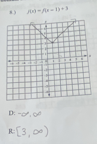 8.) j(x)=f(x-1)+3
D :
R :