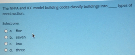 Solved: The NFPA and ICC model building codes classify buildings into ...