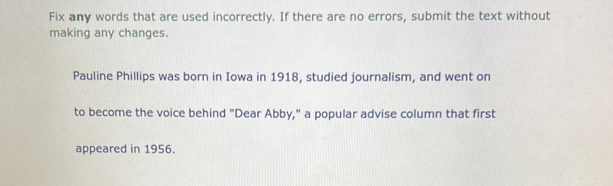 Solved: Fix any words that are used incorrectly. If there are no errors ...