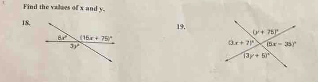 Find the values of x and y.
18.
19.