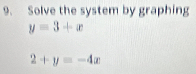 Solve the system by graphing
y=3+x
2+y=-4x