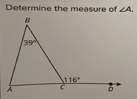 Determine the measure of ∠ A.