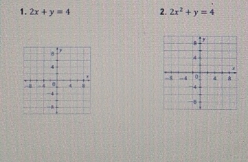 2x+y=4 2. 2x^2+y=4