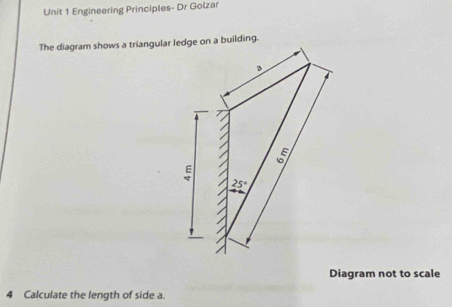 Solved: Engineering Principles- Dr Golzar The diagram shows a ...