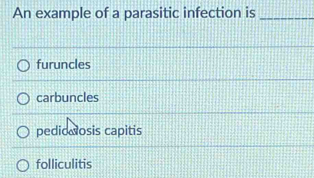 Solved: An example of a parasitic infection is_ furuncles carbuncles ...
