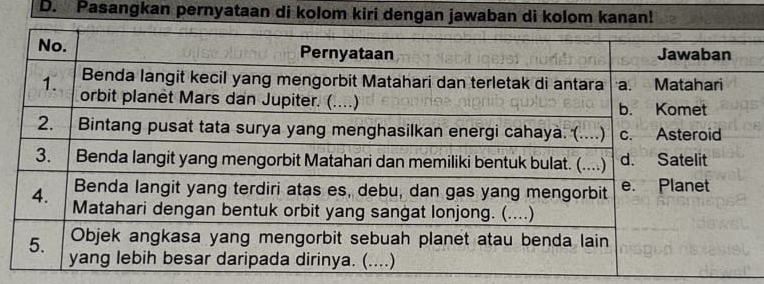 Pasangkan pernyataan di kolom kiri dengan jawaban di kolom kanan!