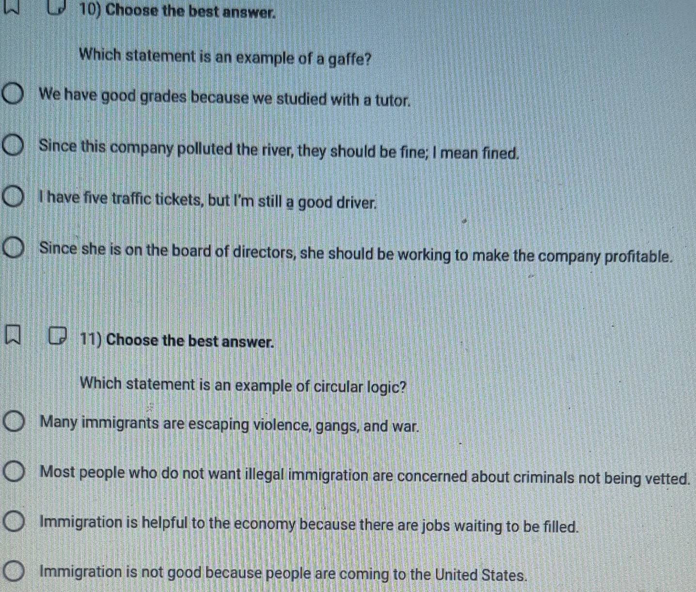 Solved: Choose the best answer. Which statement is an example of a ...