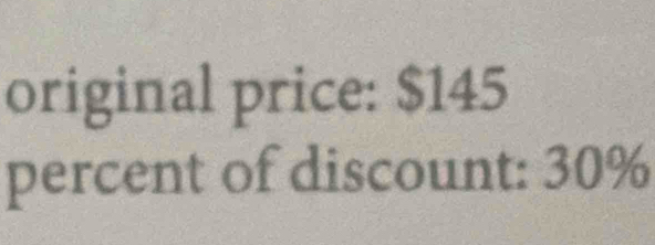 original price: $145
percent of discount: 30%