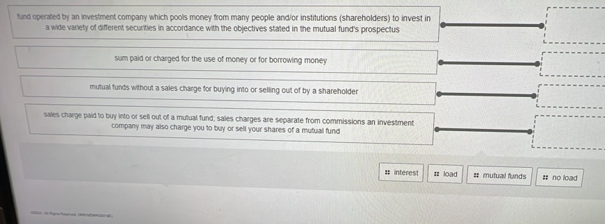 fund operated by an investment company which pools money from many people and/or institutions (shareholders) to invest in
a wide variety of different securities in accordance with the objectives stated in the mutual fund's prospectus
sum paid or charged for the use of money or for borrowing money
mutual funds without a sales charge for buying into or selling out of by a shareholder
sales charge paid to buy into or sell out of a mutual fund; sales charges are separate from commissions an investment
company may also charge you to buy or sell your shares of a mutual fund
: interest :: load #: mutual funds :: no load
Rgns feerse, (NNUMOMNDGENM )