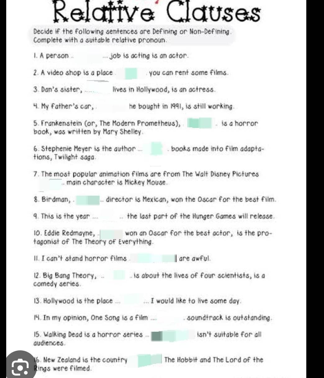Solved: Relative Clauses Decide if the following sentences are Defining ...