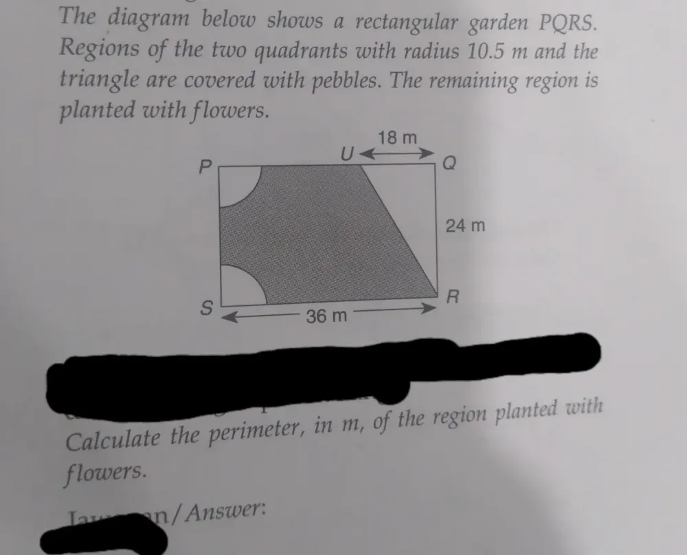 Solved: The diagram below shows a rectangular garden PQRS. Regions of ...