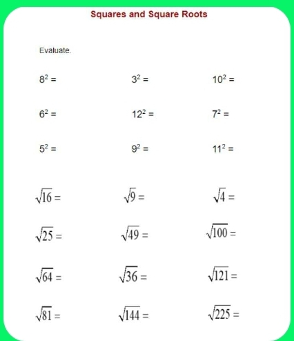 Squares and Square Roots