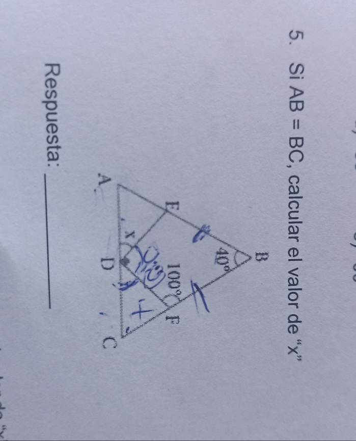 Si AB=BC , calcular el valor de “x”
Respuesta:_