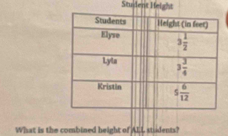 Student Height
What is the combined height of ALL students?