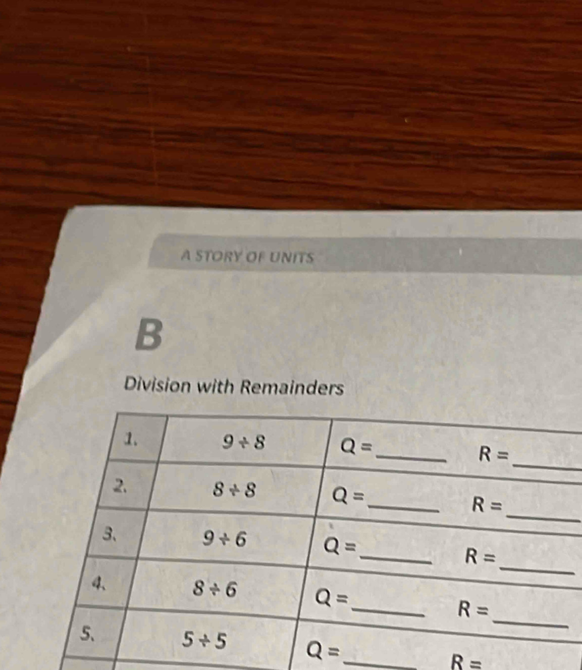 A STORY OF UNITS
B
Division with Remainders
R=