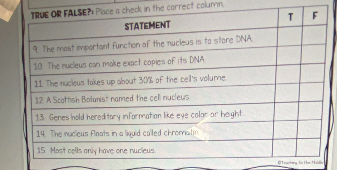 the correct column. 
OTeaching to the Mddle