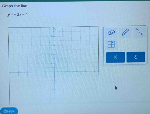 Graph the line.
y=-2x-4
× 
Check