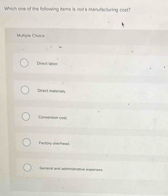 Solved: Which one of the following items is not a manufacturing cost ...