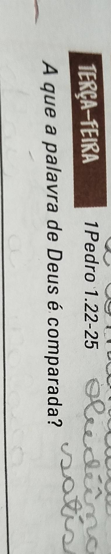 Terça-feIra 
1Pedro 1.22-25 
A que a palavra de Deus é comparada?
