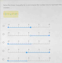 solution. Solve the linear inequality for z and choose the number line to represent the