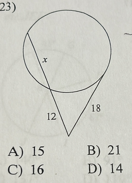 A) 15 B) 21
C) 16 D) 14