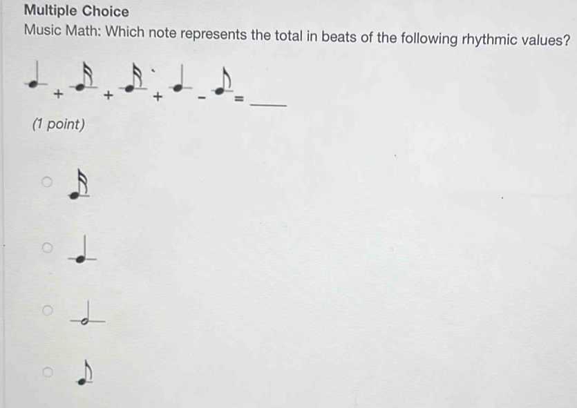 Solved: Music Math: Which note represents the total in beats of the ...